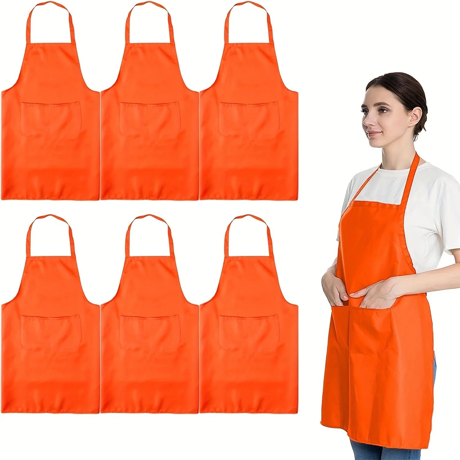 4pcs Adjustable Canvas Aprons with Pockets Comfort Fit for Cooking Chefs Waiters BBQs Hairdressers Easy Clean Qme Orange 6pcs OneSize