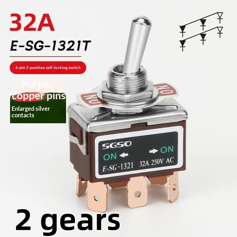 1Pcs Power Switch 2/3/4/6Pin E-SG Toggle Switch 32A 250VAC Rocker Switch With Brass Screw Foot Pin Qme 1321T 6Pin