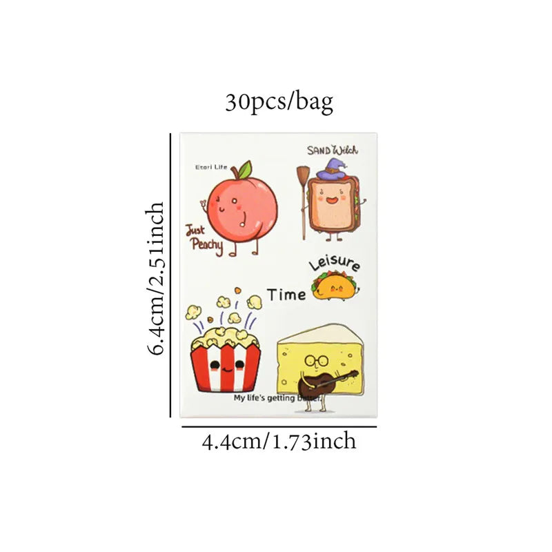 30 Sheets/Box Self-adhesive Sticker Kawill Dessert Character Creative Hand Tent Collage Material DIY Card Cup Sealing Sticker Qme