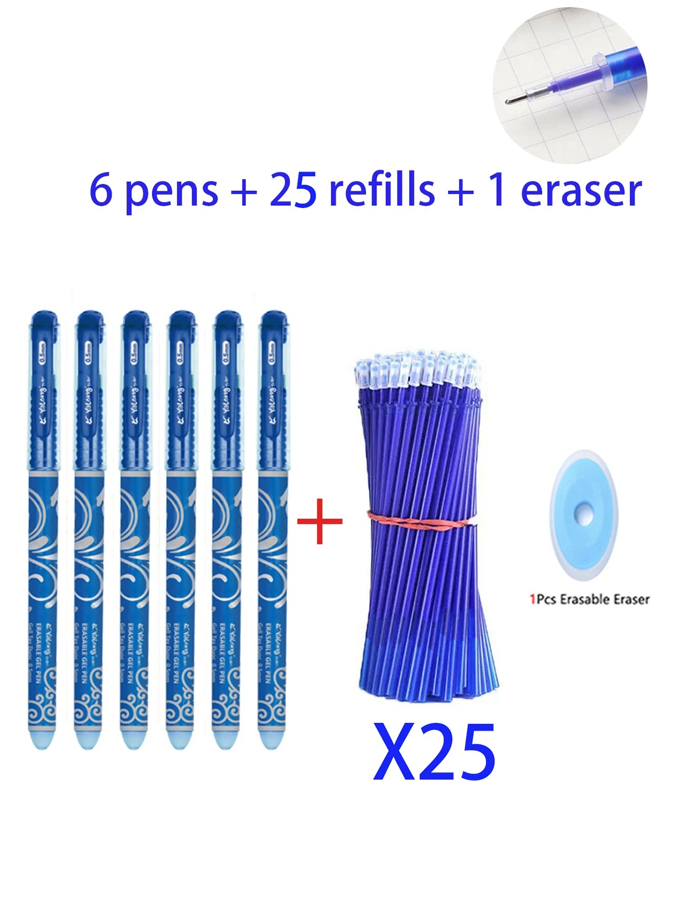 12-32Pcs/Set Erasable Ballpoint Gel Pens Set 0.5 Mm Fine Point Blue Kawaii for Writing Stationery Office School Supplies Qme blue 32 pcs set