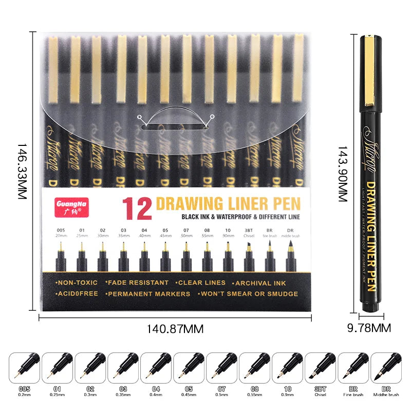 Manga Markers Needle Pen Art Hand-painted Hook Line Pen Sketch Pens Stationery Set Art Supplies School Supplies Art Pen Qme 12 Pcs set