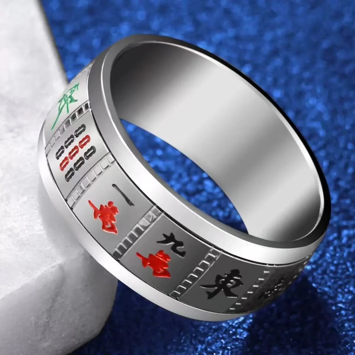 Anxiety Ring For Men Chinese Character Mahjong Stainless Steel Rotatable Spinning Spinner Ring Homme Gift Party Finger Jewelry Qme 2 8