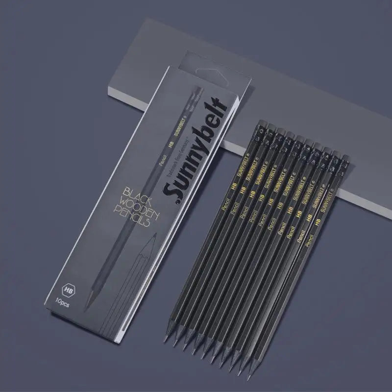 10-piece Black Wooden Pencils HB Hexagonal Lead Optional Writing Qme Default Title