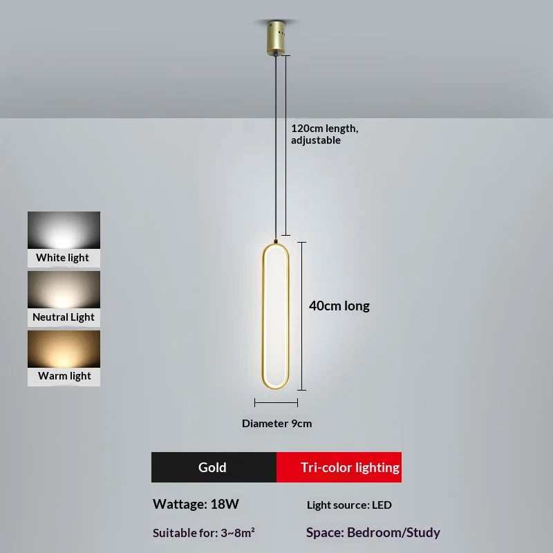 Nordic Suspended Hanging LED Pendant Lights for Dinning Room Kitchen Interior 2m Adjustable Cable Chandelier Lamps for Bedroom Qme Gold LED 3 Color