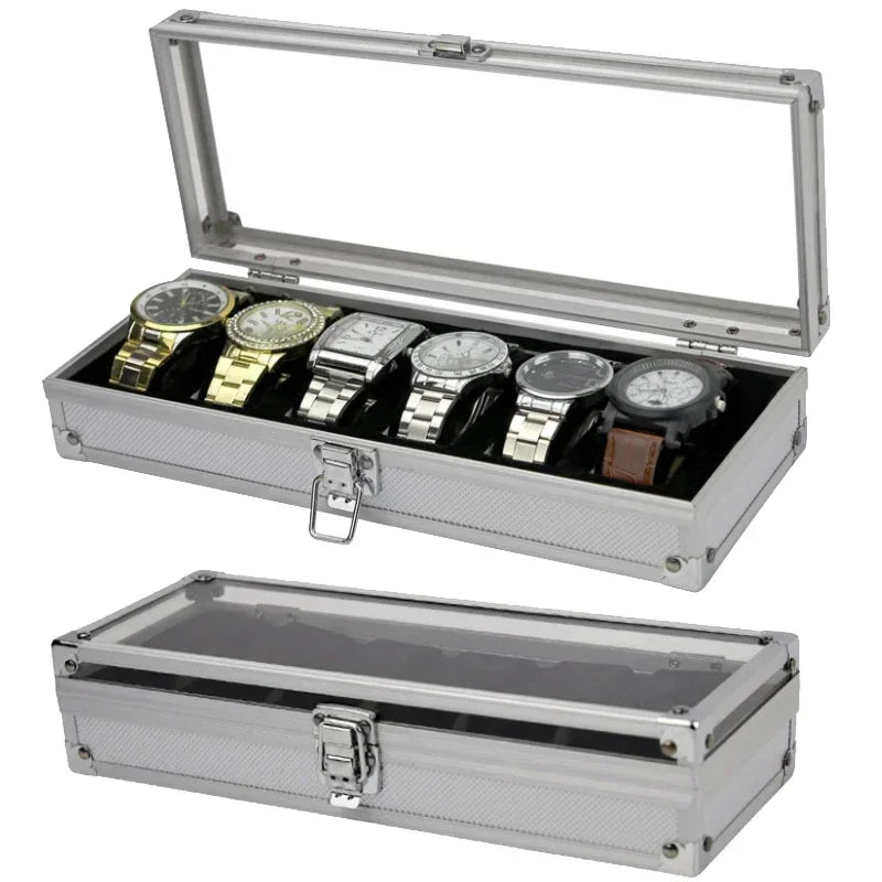 Useful Aluminium Watches Box 12 Grid Slots Jewelry Watches Display Storage Box Square Case Suede Inside Rectangle Watch Holder Qme