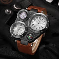 2 pçs/set luxo grande dial masculino relógios de quartzo casual pulseira de couro relógios de pulso esporte para homem 4 Qme Brown
