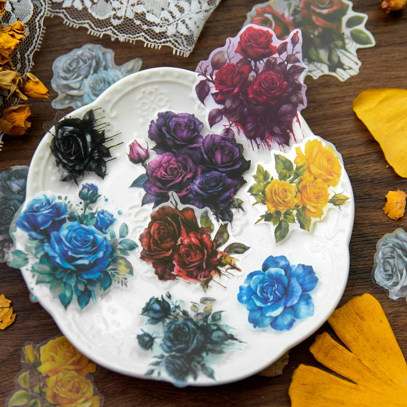 30 pcs Large size roses Stickers aesthetic Diy Stickers Aesthetic Scrapbooking Journal Deco Album Deco DIY Diary Stationery Qme