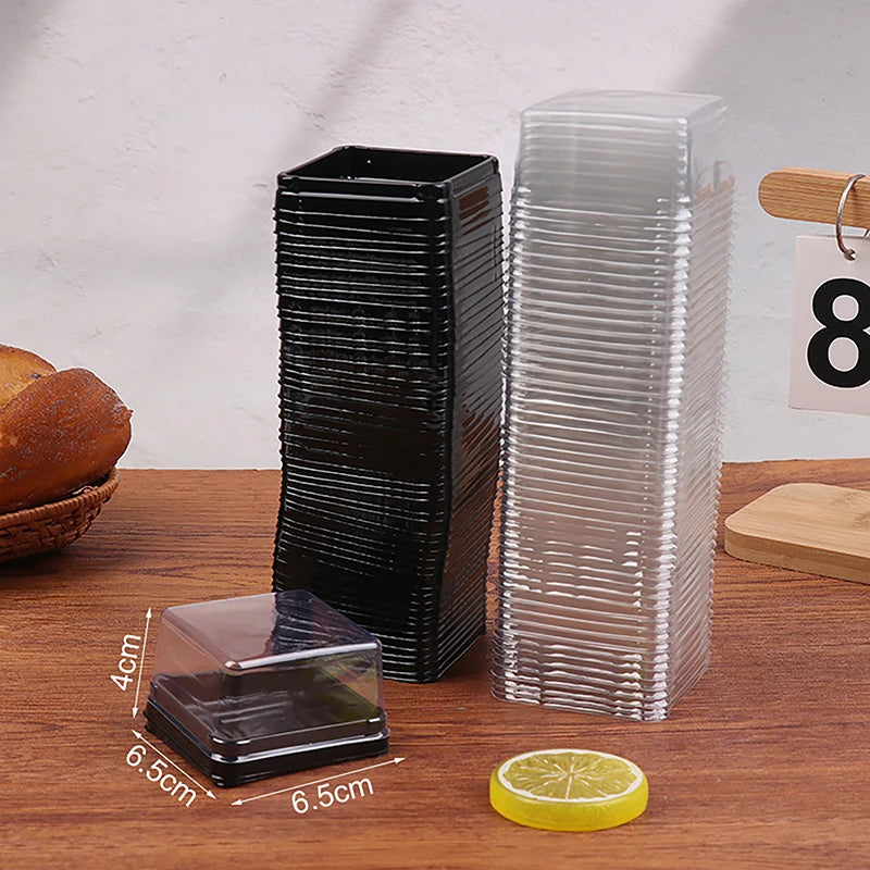 50Pcs Dessert Egg-Yolk-Puff BoxTransparent Square Plastic Muffin Packaging Boxes Moon Cake Container Baking Food Packing Qme 80g Black
