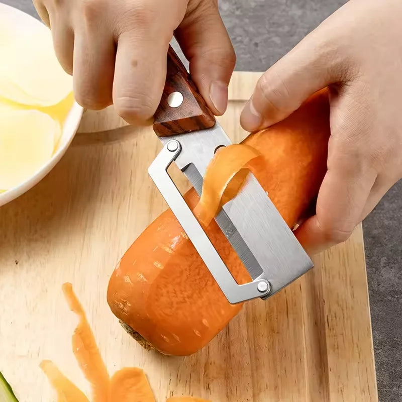 2 In1 Stainless Steel Peeler With Wooden Handle For Peeling And Slicing Fruits And Vegetables | Durable And Smooth Operation Qme