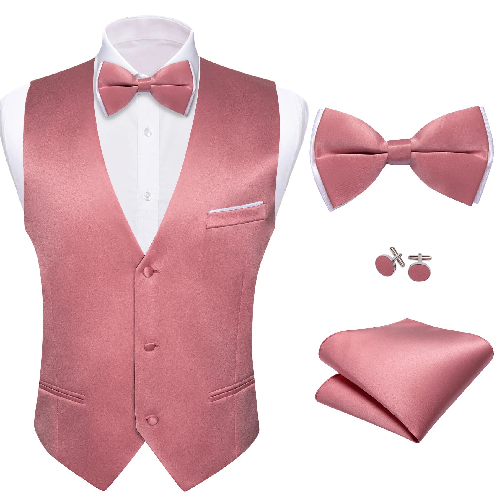 Elegant Satin Waistcoat Matching Bow Tie Men Multicolor Choice Ideal Qme