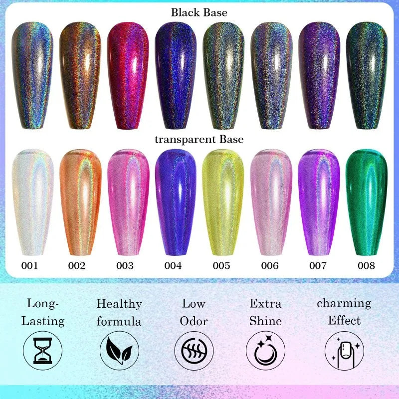 Rainbow Sparkle Holographic Nail Polish 7ml Multichrome Laser Glitter Nail Lacquer Quick-Dry Salon Professional Nail Art Polish Qme