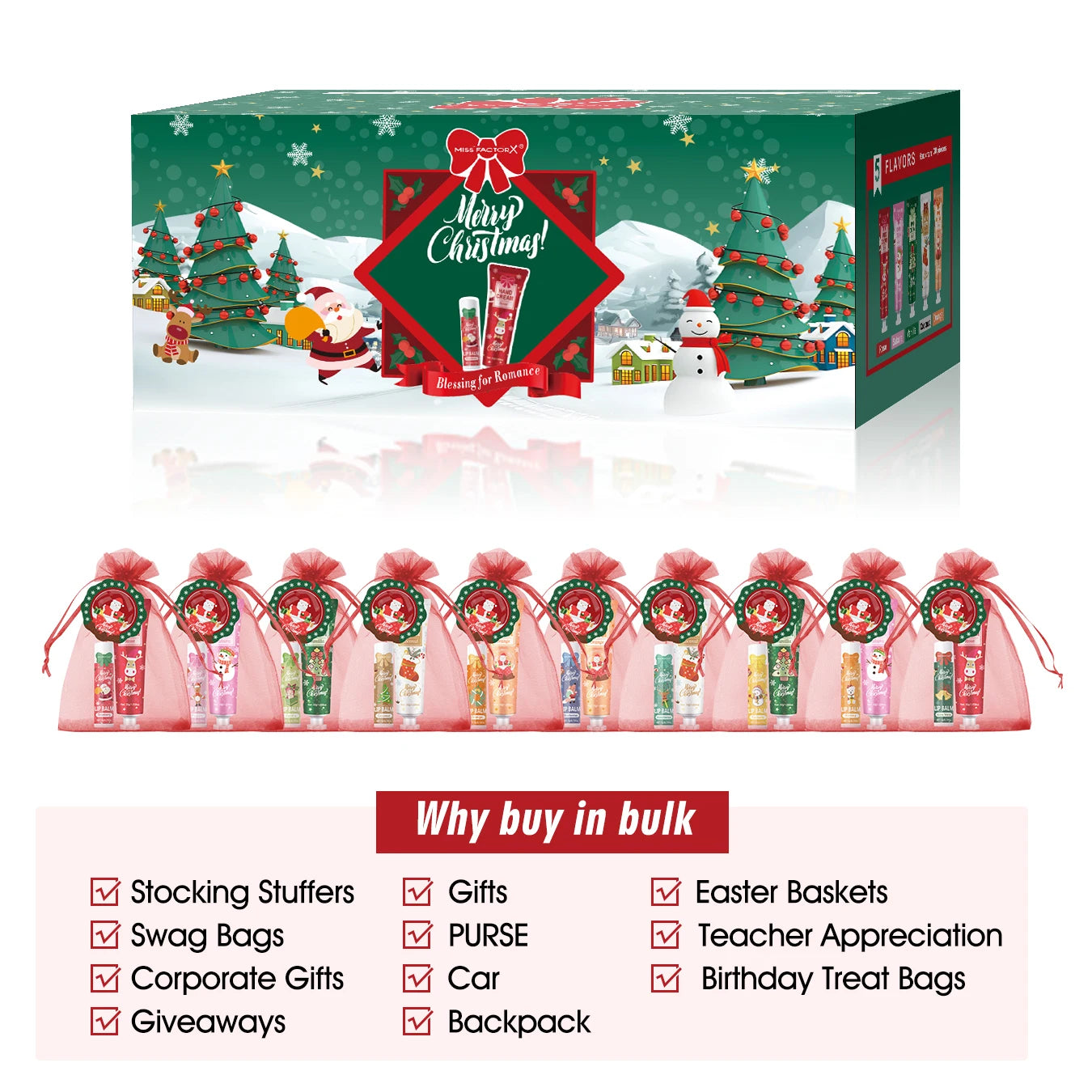 Christmas Gift Set Distribution 120PCS/Box in Bulk, Lip Balm in Bulk, Hand Cream in Bulk, Christmas Cards, Gift Gauze Bags Qme