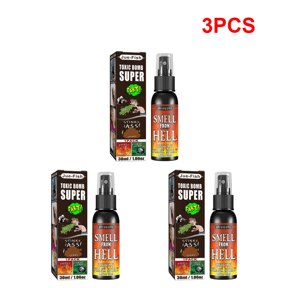 30ml Fart Gag Spray Prank Joke Plastic Spoof Odor Spray Party Supplies Terrible Stinky Fart Spray Non Toxic Halloween Funny Prop Qme hell 3PCS