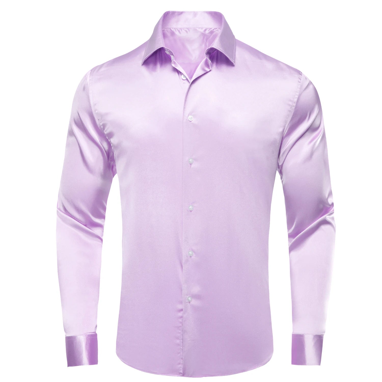 Hi-tie Luxury Plain Silk Mens Dress Shirts Long Sleeve Pure Purple Qme CY-1641 S