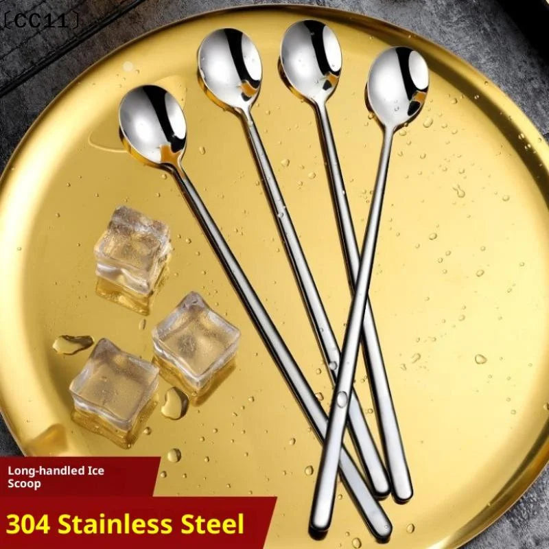 304 Stainless Steel Spoons Ice Cream Long Handle Coffee Stirring Qme Default Title
