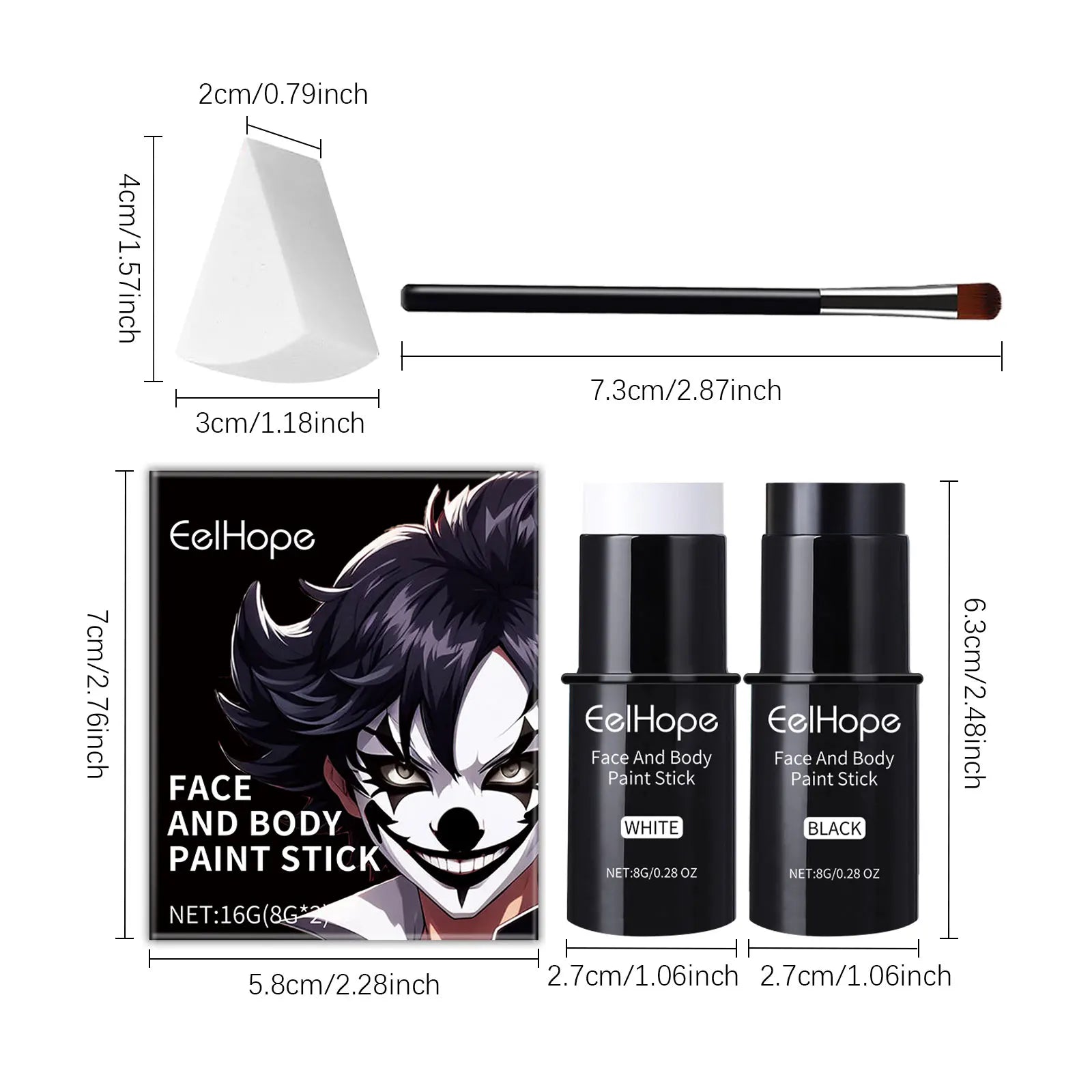 Halloween Black White Face Body Paint Kit Full Coverage Lighweight Foundation Clown Joker Makeup Festive Makeup Accessories Set Qme 1set boxed