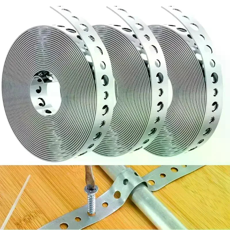 1 Roll Galvanized Iron Tape Pre-punched Multi-slot Metal Pipe Support Qme