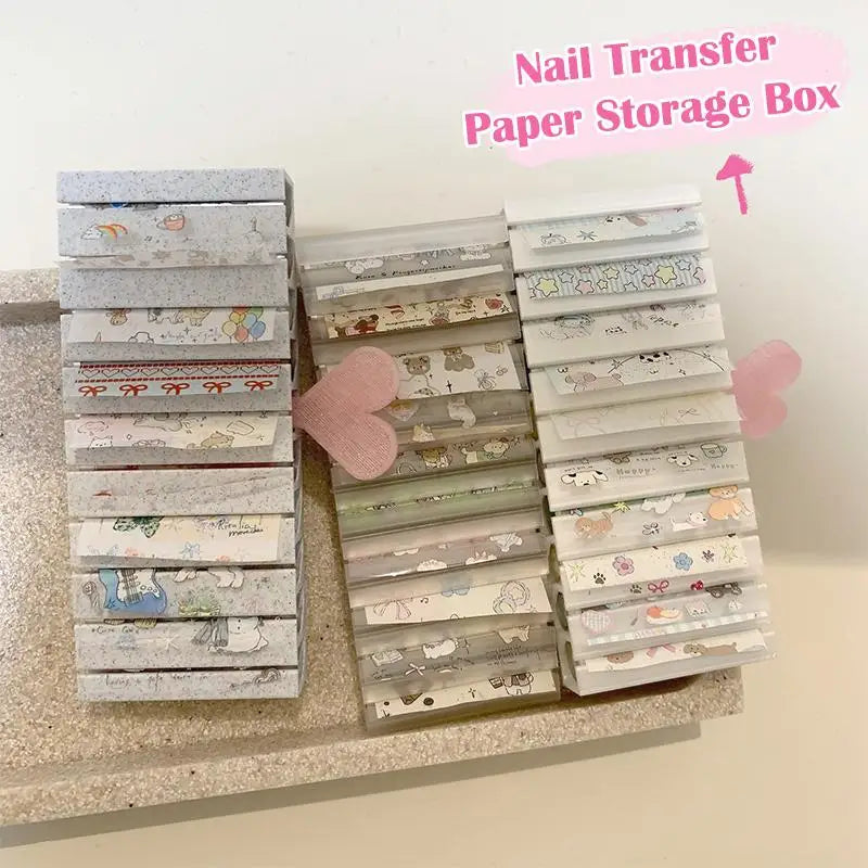 Portable Cartoon Nail Art Sticker Transfer Paper Storage Box Display Qme