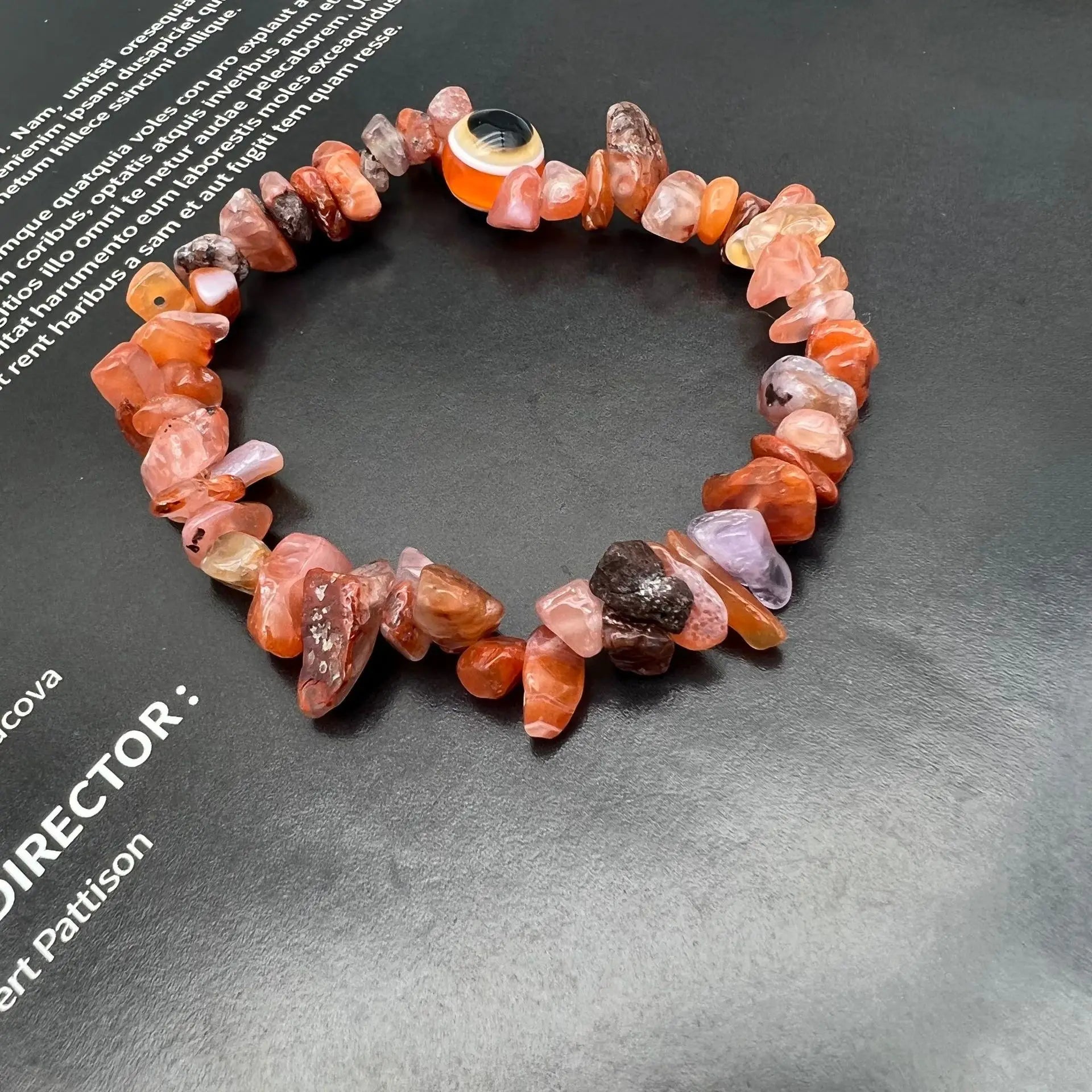 b57 Blue Evil Eye Crystal Bracelet Irregular Natural Stone Beads Chip Jewelry Amethyst Aquamarine Rose Quartz Bangles for Women Qme orange