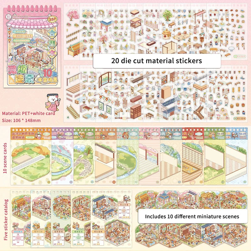 Chinoiserie Theme Landscape Sticker Books DIY Decoration Mountain Qme A2
