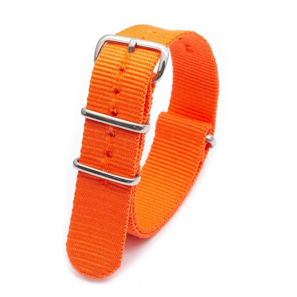 Durable Striped Nylon Wristband Bracelet Style Watch Band 18MM 20MM 22MM 24MM Universal Strap for Sport Casual Watches Qme orange 22mm