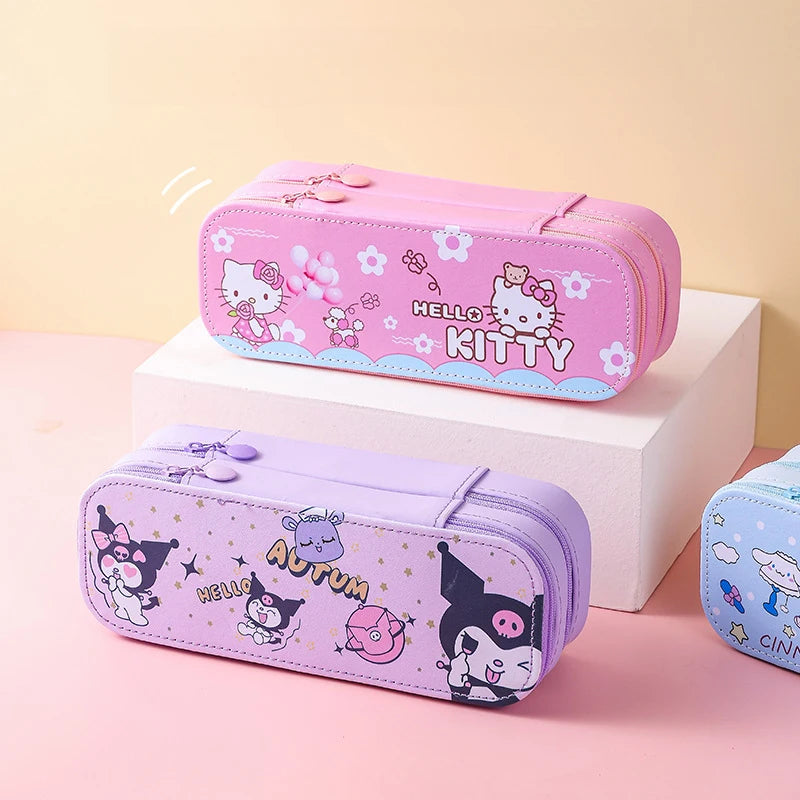 Hello Kitty Kuromi Double-Layer Large-Capacity Pencil Case Pencil Case Melody Student Cartoon Stationery Box & Storage Case Qme