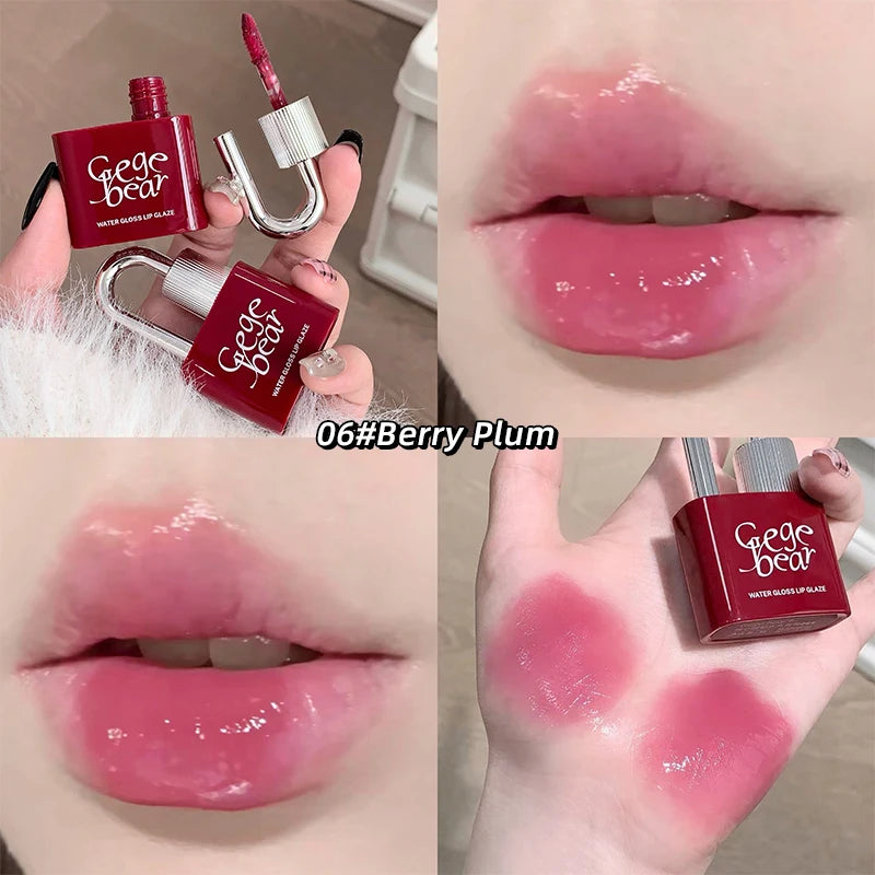 Gege Bear Lock Heart Sweet Water Gloss Lip Glaze Moisturizing Mirror Qme GX1279-6