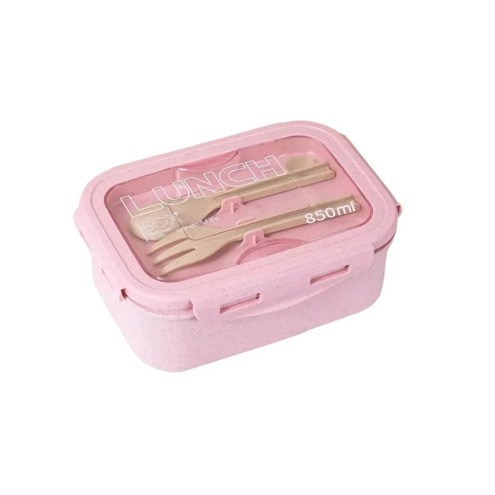 Wheat Straw Lunch Box Bento Students Portable Sealed Compartment Qme Pink 2 2|800ml