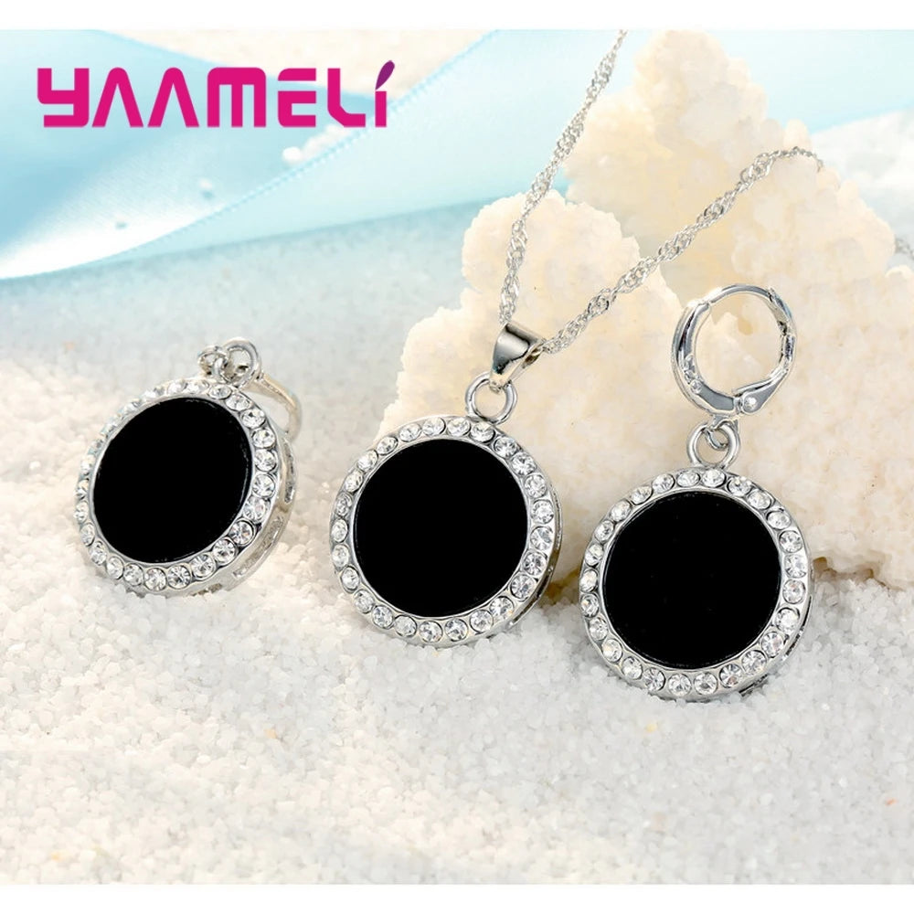 925 Sterling Silver Color Mysterious Style Jewelry Set for Women Dark Black Earrings Necklace Combo for Birthday Party Wedding Qme
