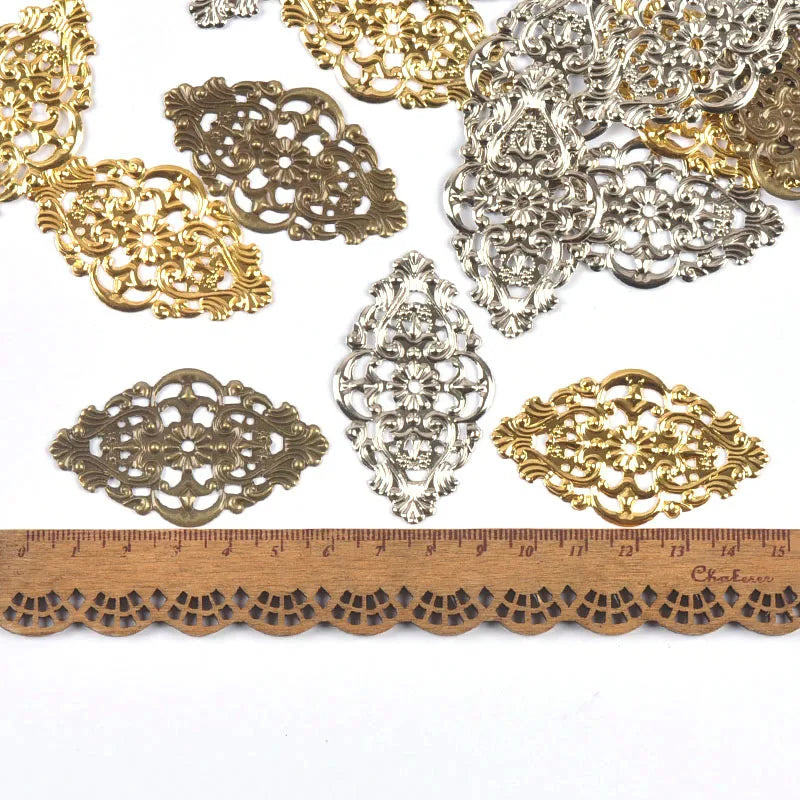 10Pcs 3Colors Antique Rhombus Flower Filigree Wraps Connectors DIY Scrapbook For Jewelry Making Home Decor Metal Crafts yk0904 Qme