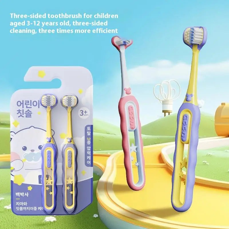 Antibacterial Cleaning Toothbrush Children Three-sided Soft Bristle Qme
