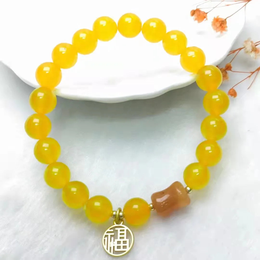 Ins Fu Character Lucky Jade Crystal Antique Bracelet Creative Bohemian National Pendant Bracelet Cute Feminine Fashion Gift Qme yellow