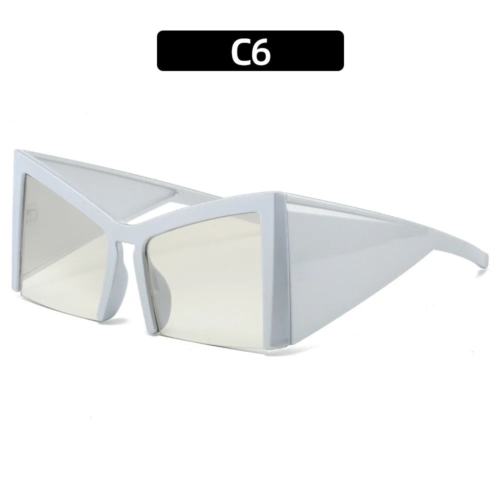 Y2K Half Rim Sunglasses Women Trendy Streetwear Shades Popular Qme white