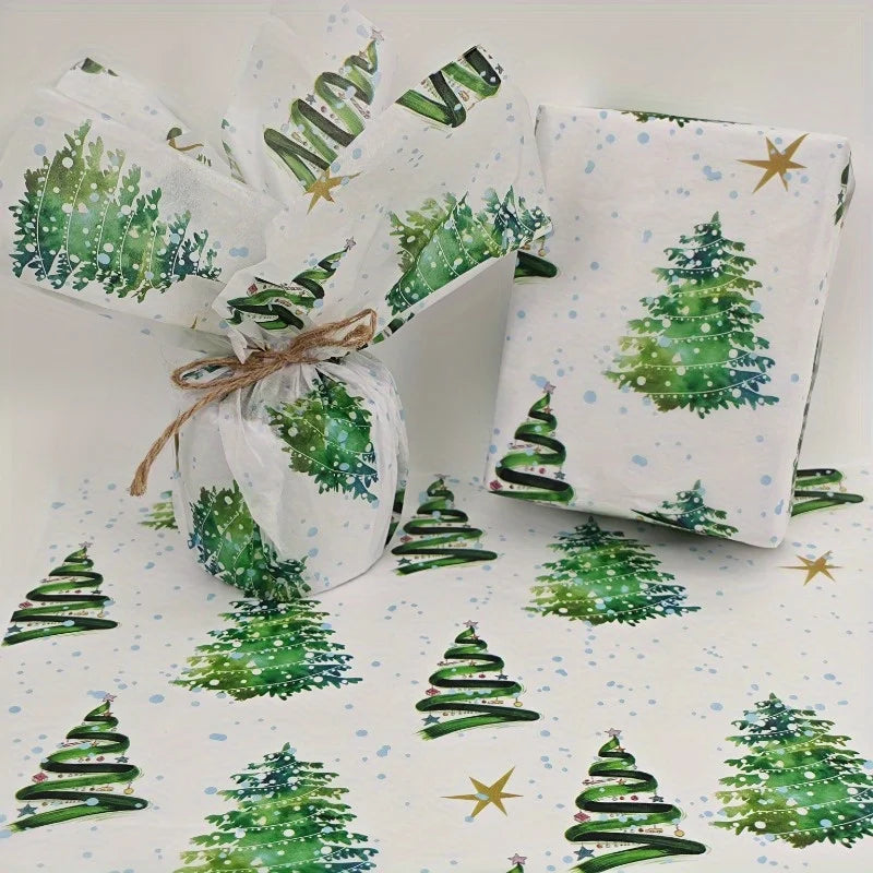 10/20 sheets of colorful lightweight Christmas tree pattern tissue paper, gift wrapping paper, suitable for weddings, Christmas Qme