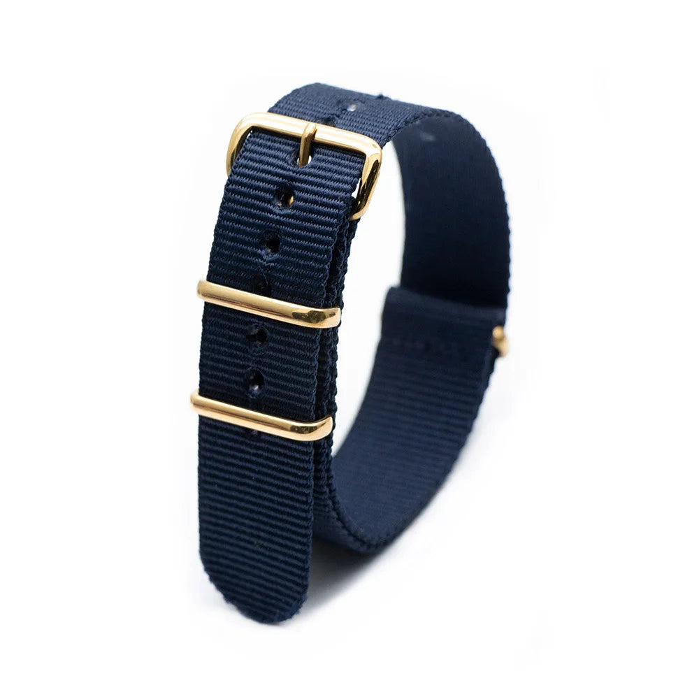 Hot Selling Nylon Watch Strap Gold Square Buckle 4 Colors Striped Bracelet Fashion Wear Resistant Replacement Wristband Qme Blue 22 mm