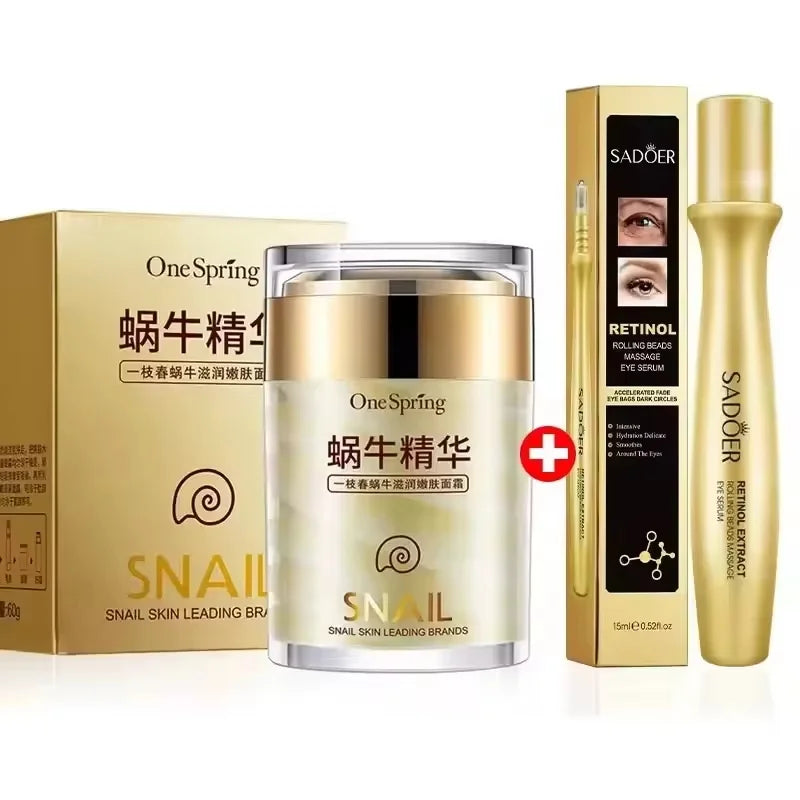 OneSpring Face Cream Whitening Snail Cream Aloe Vera Anti Aging Anti Wrinkle Nourishing Acne Treatment Moisturizing Repair Skin Qme 1 set