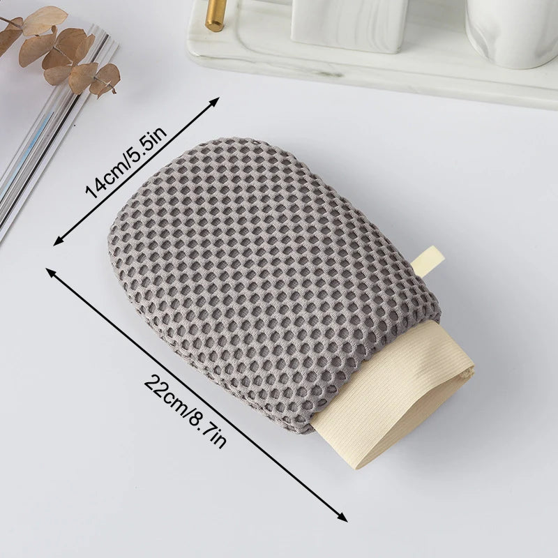 2-in-1 Bath Loofah Glove Double-sided Exfoliating Lathering Tool Soap Qme Gloves Gray