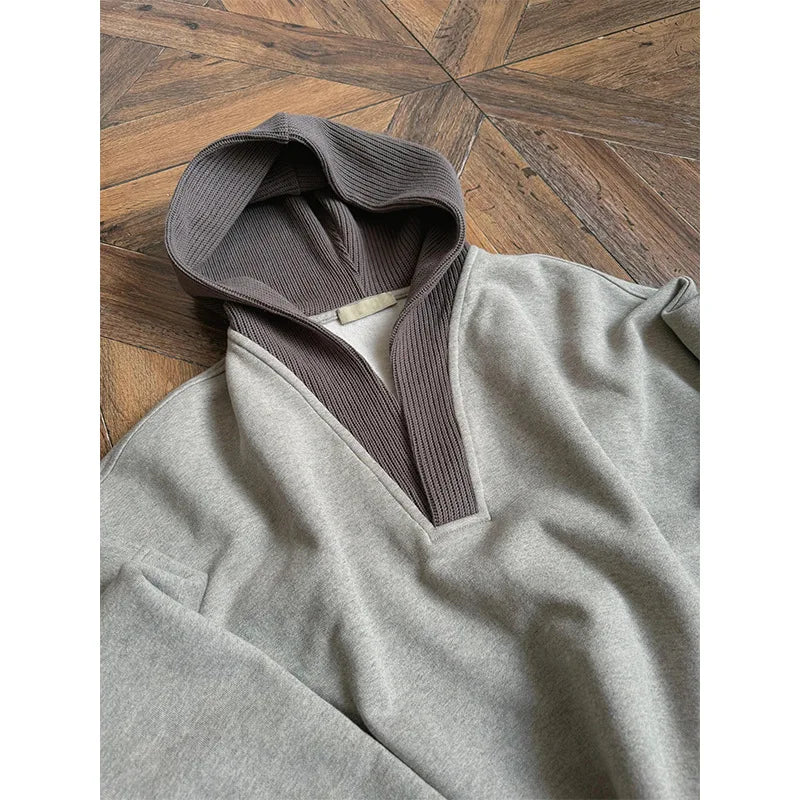 Cleanfit Gray Sweatshirt Men's Hooded Spring Autumn Wool Stitching Qme