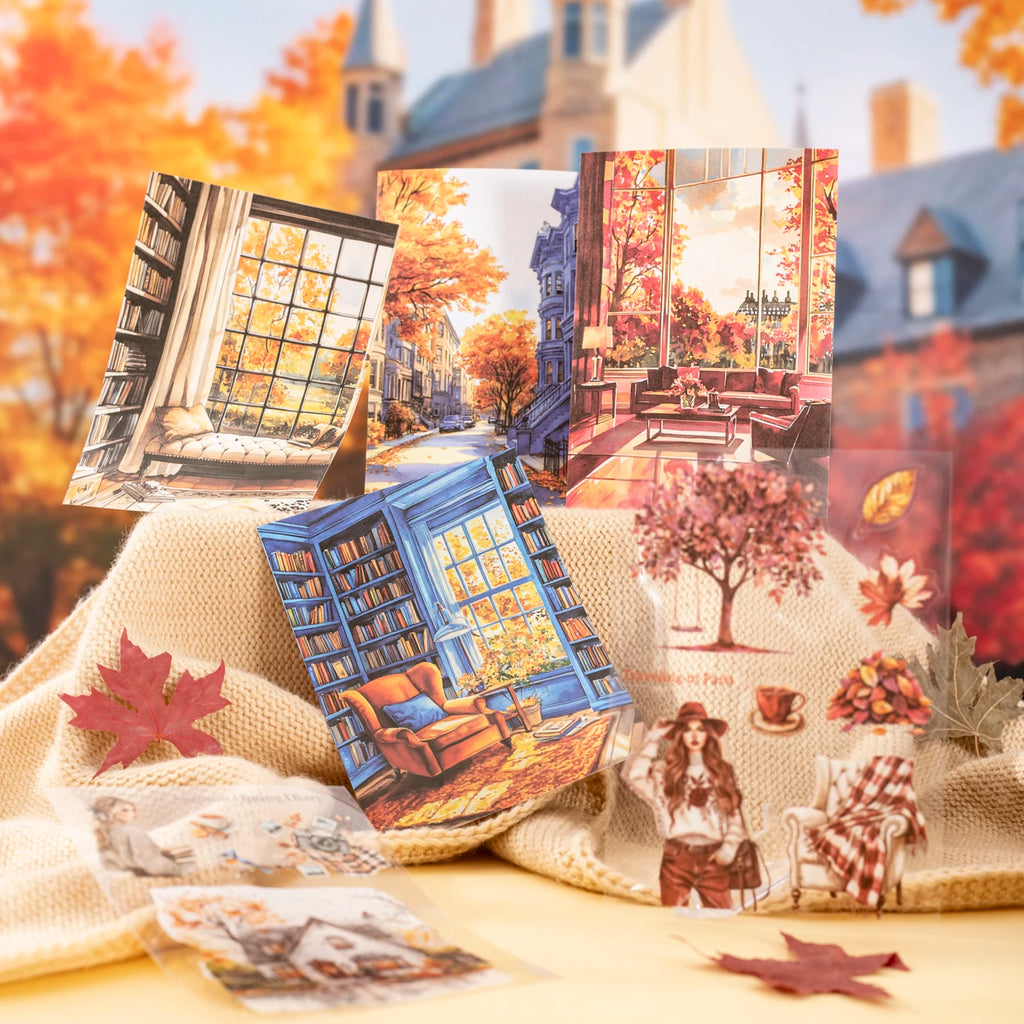 20 Sheets Paris Autumn Series Travel Theme Dual Material Sticker Book for DIY Scrapbooking Photo Frame Collage Decoration Qme