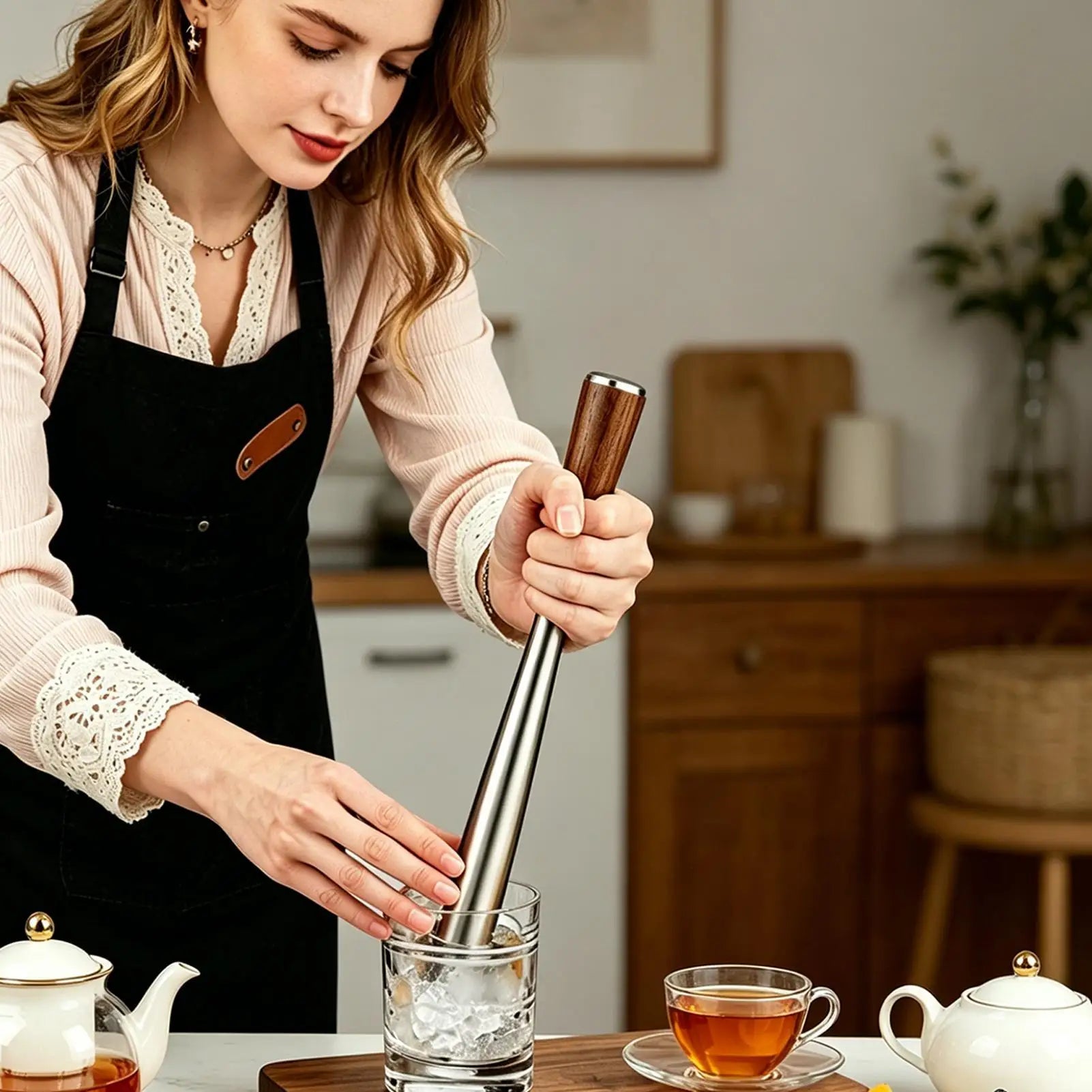 Drink Mixer Wand Comfortable Grip Crusher Tools Stainless Steel Fruit Qme