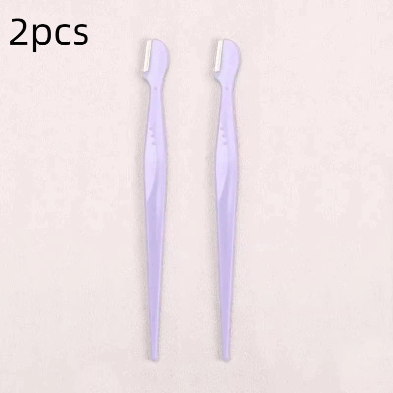 Precision Straight Handle Eyebrow Trimmers 2 3 Round Head Grooming Qme 2pcs Purple