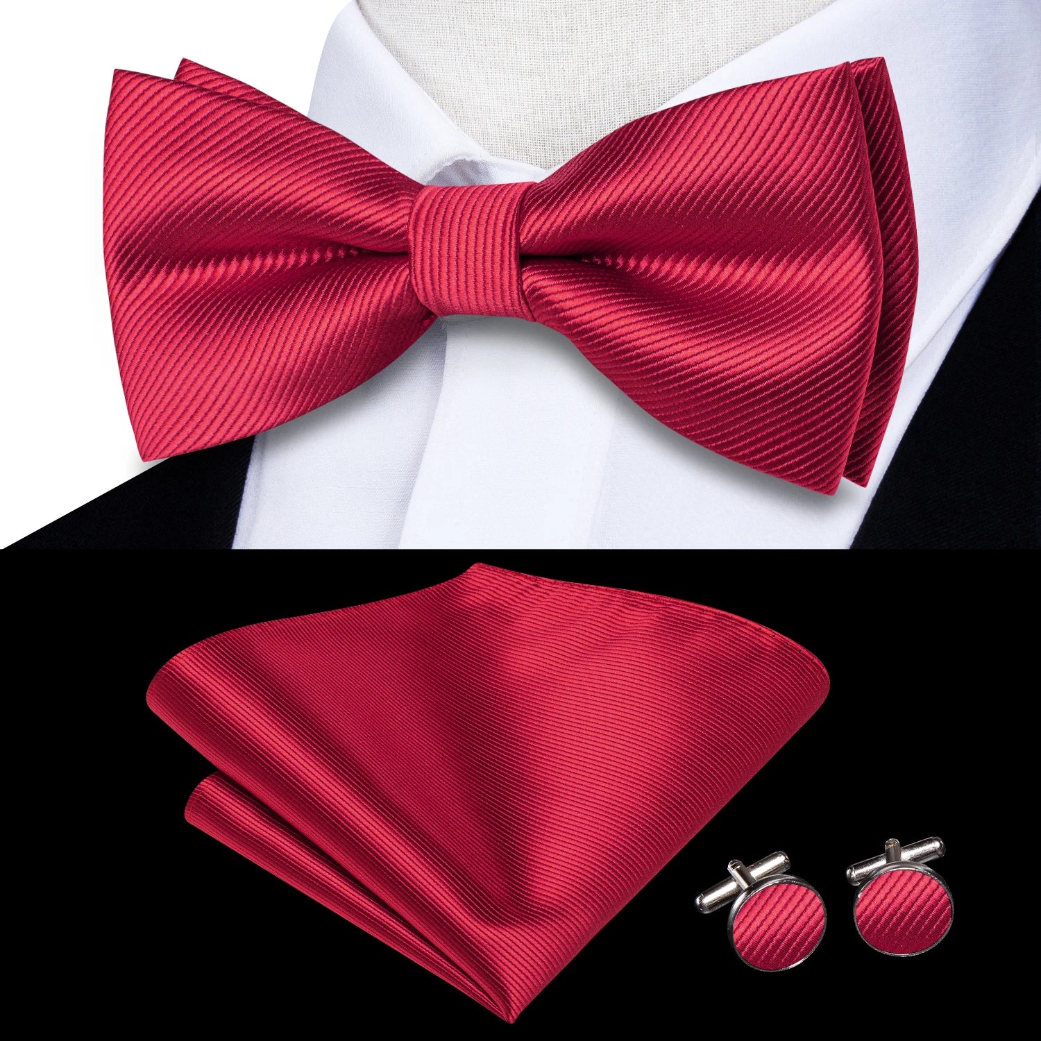 Hi-tie Pink Dot Silk Mens Pre-tied Bow Tie Hanky Cufflink Dusty