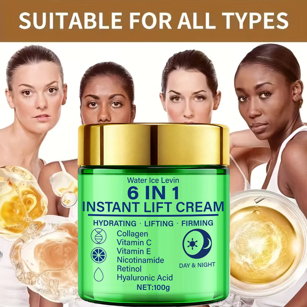 6-in-1 Instant Lift Cream with Collagen & Retinol for Hydrating, Firming & Lifting - Day & Night Face Cream with Vitamins Qme