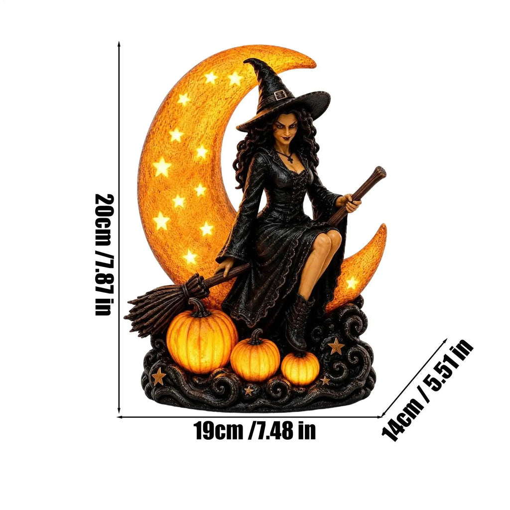 Halloween Table Lamp Gothic Spooky Plug-in LED Light Witch Figurine Qme