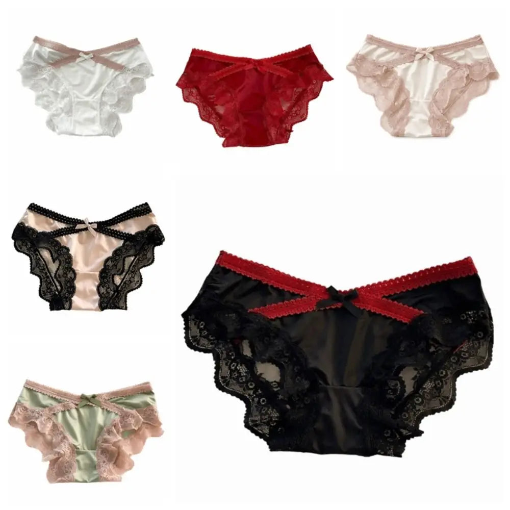 Underpants Low Waist Lace Briefs Mesh Sweet Ice Silk Panties French Style Underwear Triangle Panties Girls Underwear Qme