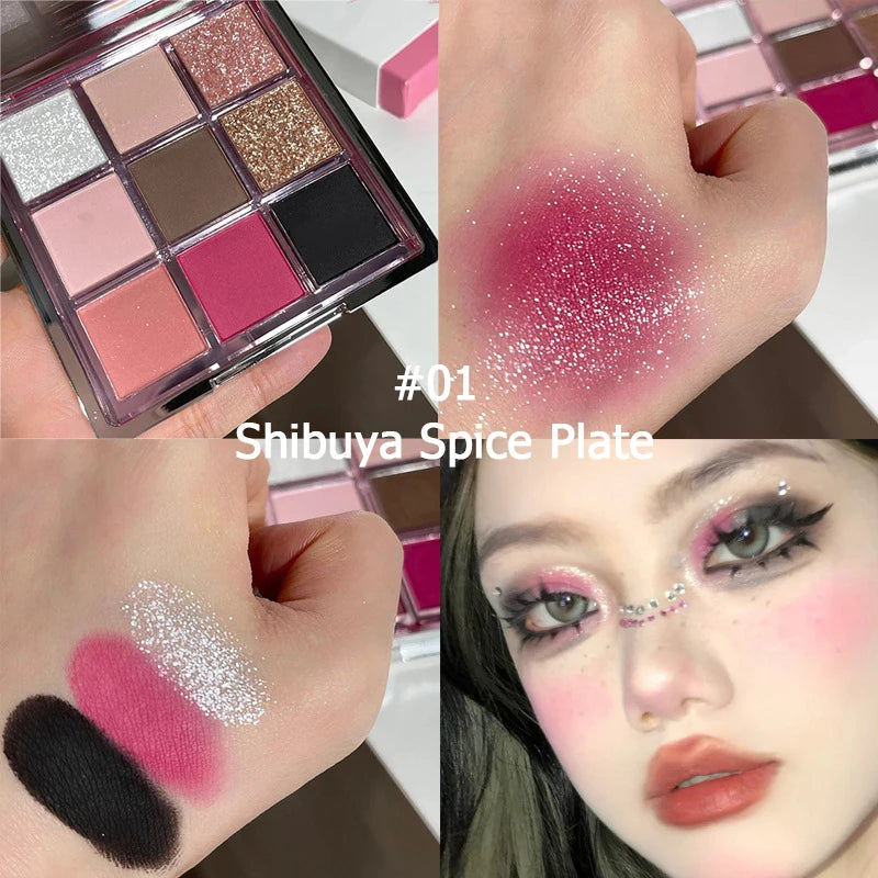 9-Color Eye Shadow Palette Vibrant Colors Shiny Waterproof Durable Qme 01