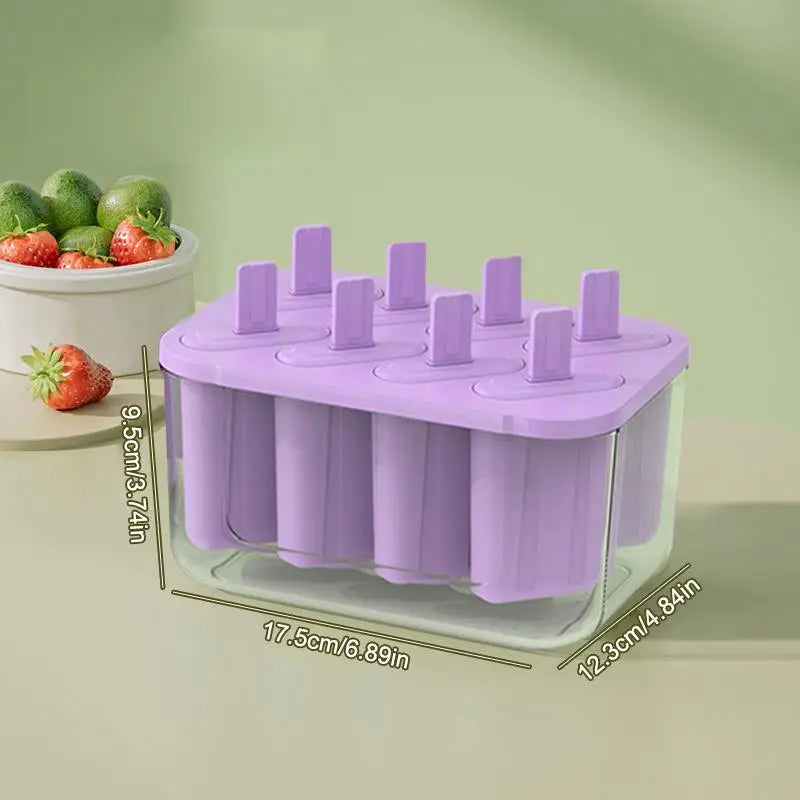 8-Cavity Ice Mold Reusable Easy-release Freezer Tray Sticks Silicone Qme Purple