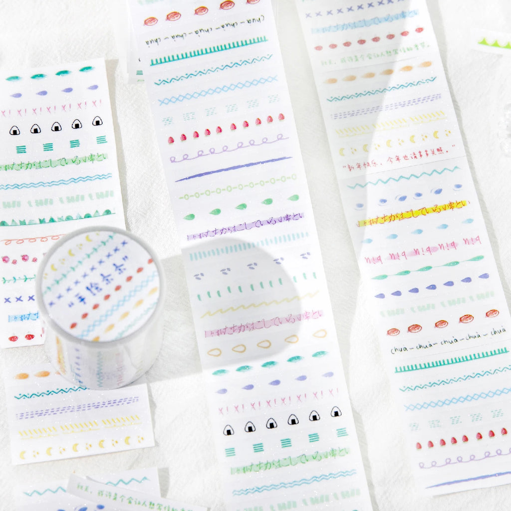 1 Roll Colorful Stripe Energy Themed Glitter Synthetic Paper Tape for DIY Scrapbook Frame Collage Laptop Phone Mug Luggage Guita Qme