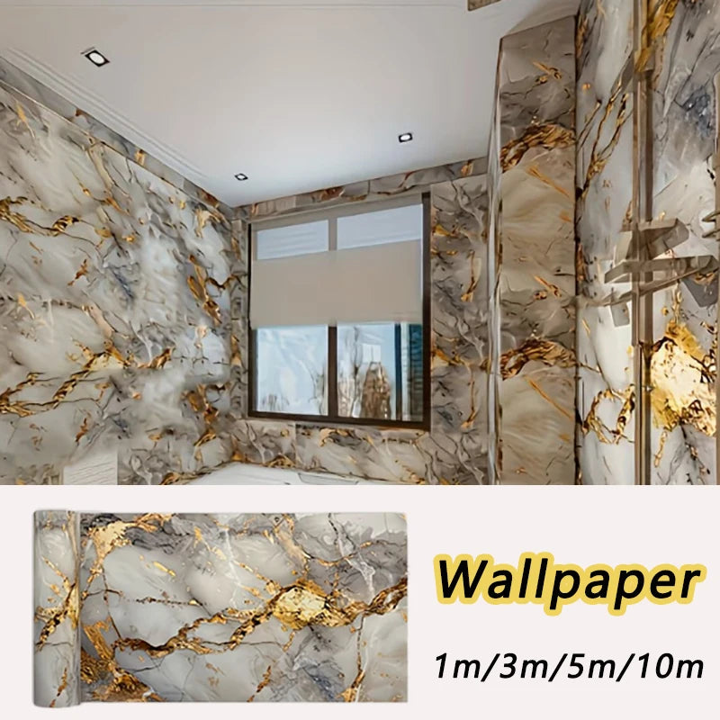 Beige Marble Kitchen Cabinet Protective Wallpaper Waterproof Heat Qme