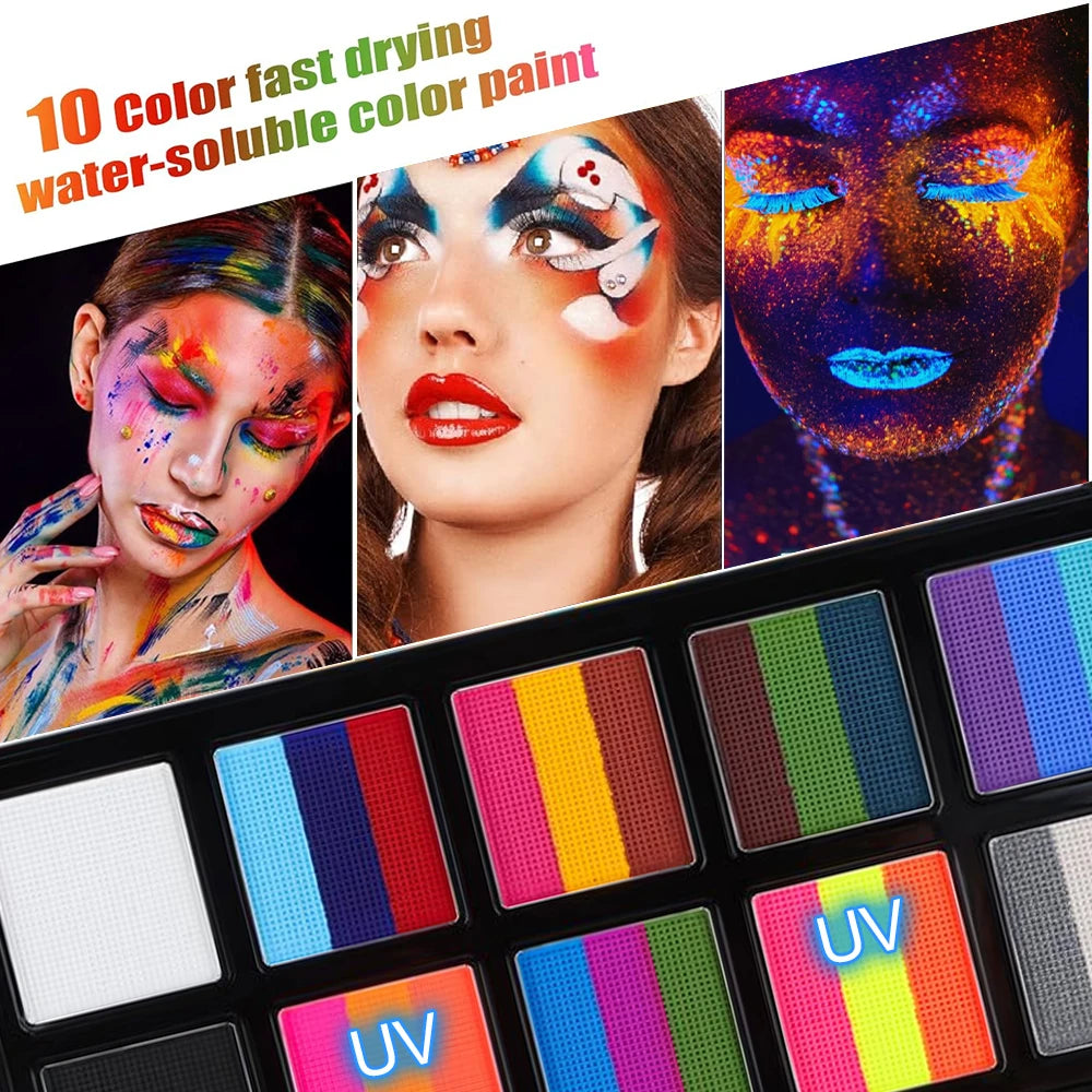 26 Colors Face Body Paint Palette 9 Painting Brushes 3 Sheets Qme